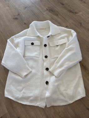 Roolee White Button-Up Cozy Shacket